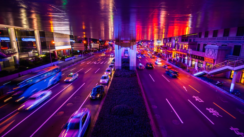 time lapse photo of highway