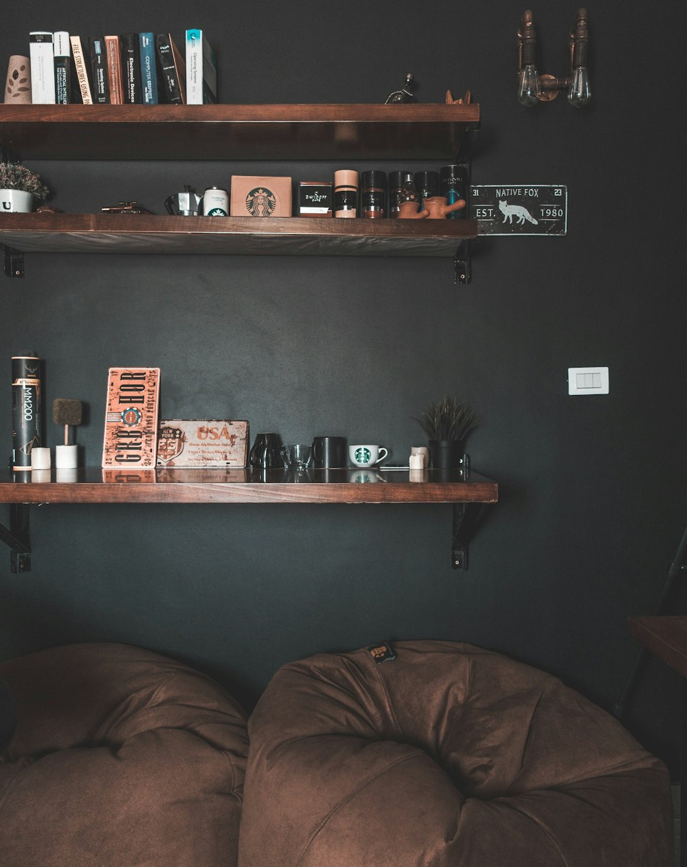 two brown bean bag chairs