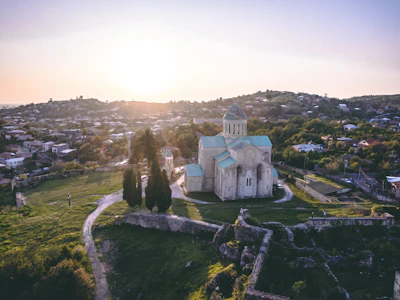 Bagrati cathedral on its hill above Kutaisi, seen from the air