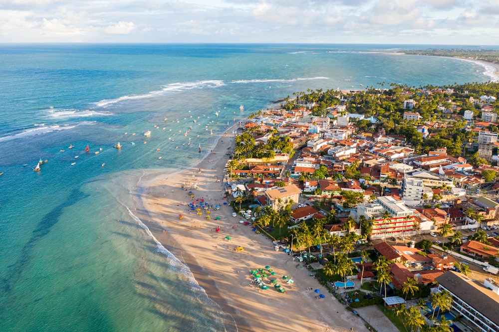 aerial photo of houses near beach