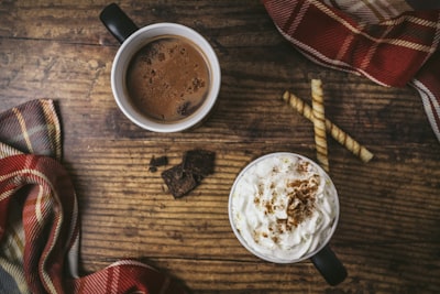 white mug on wooden surface hot chocolate google meet background