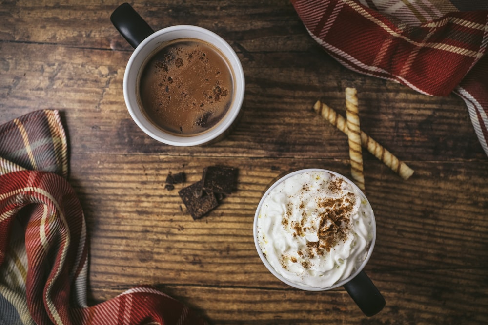 white mug on wooden surface