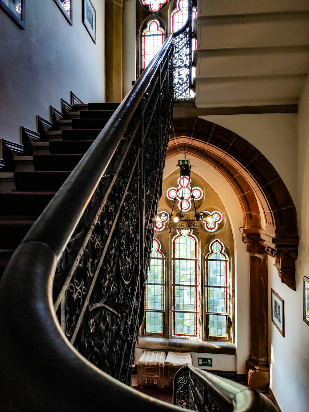 brown wooden stairs inside building