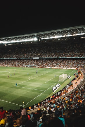 green soccer field inside stadium
