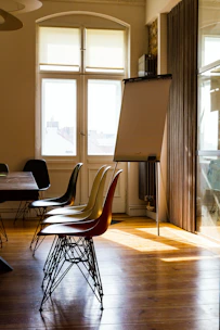 black metal base chairs inside room