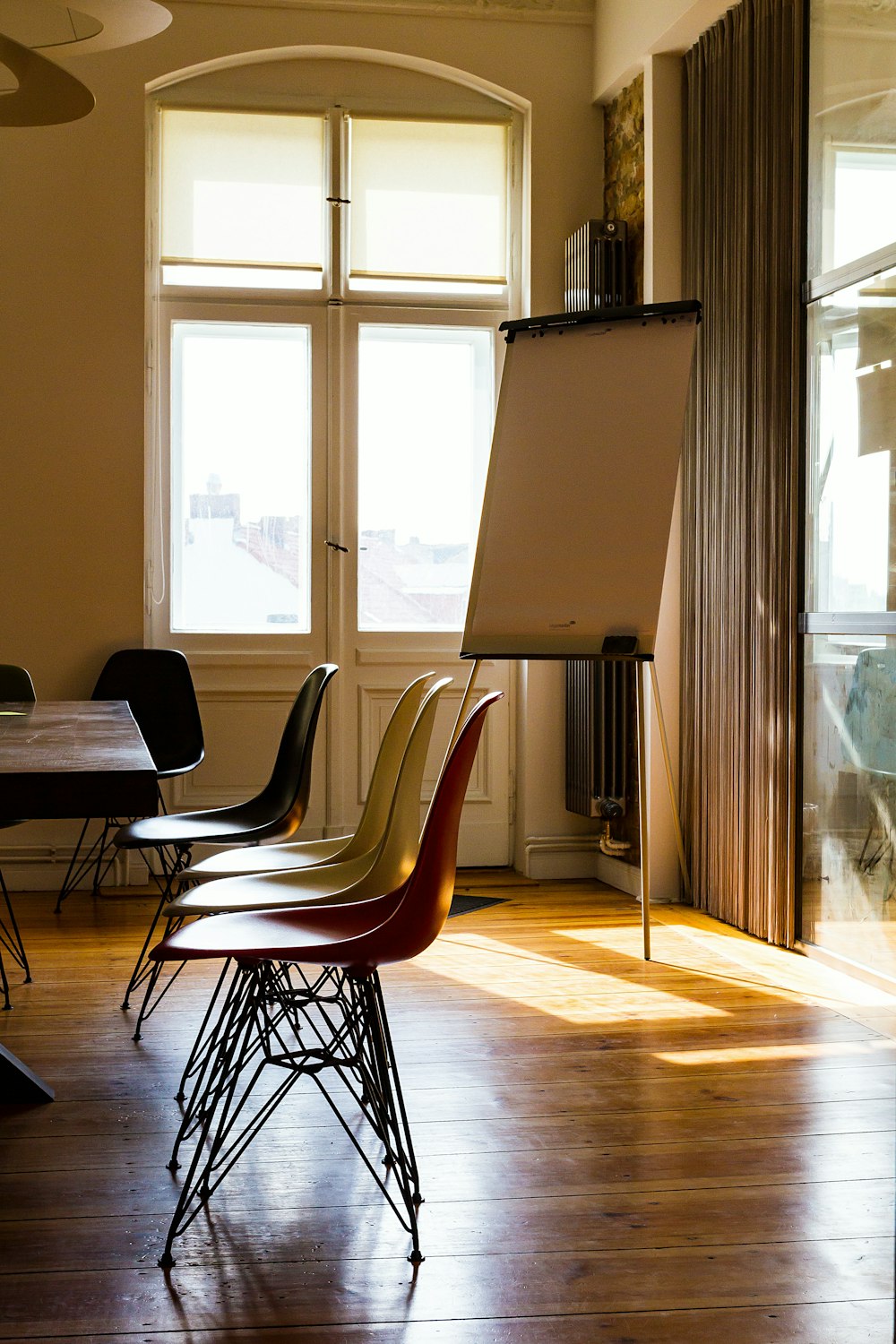 black metal base chairs inside room