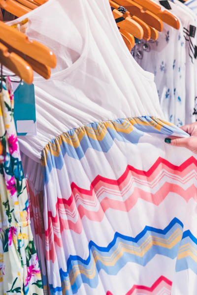 white and multicolored chevron dress close-up photography