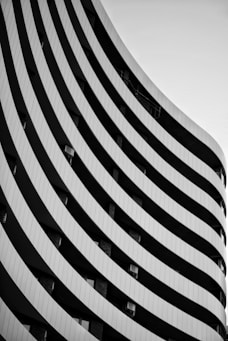 black and white building