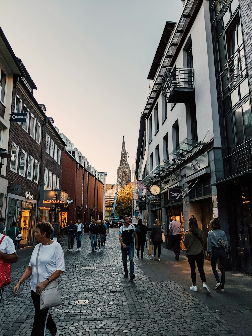 people walking on pathway by buildings at daytime