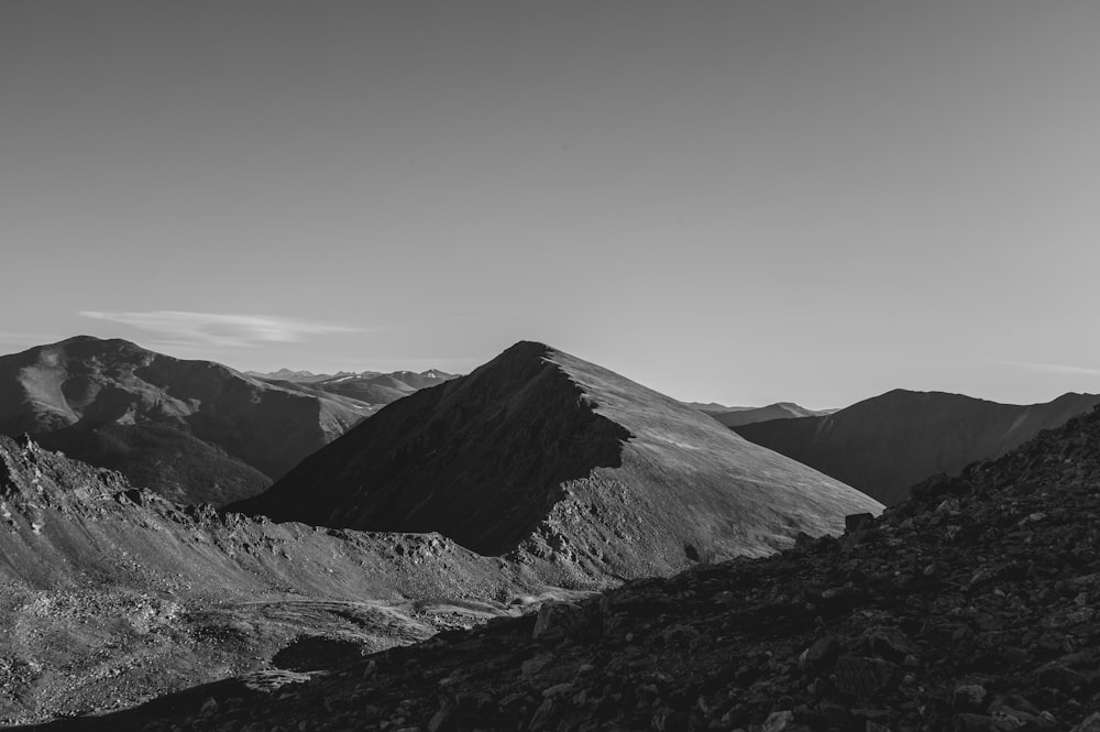 grayscale photography of mountain