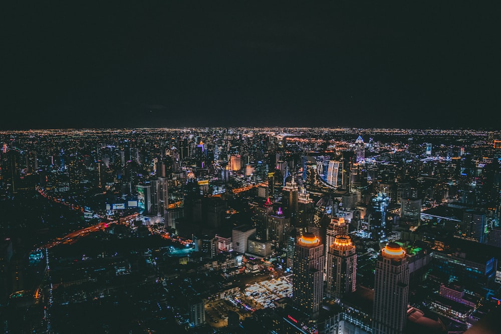 turned-on lights of city at nighttine