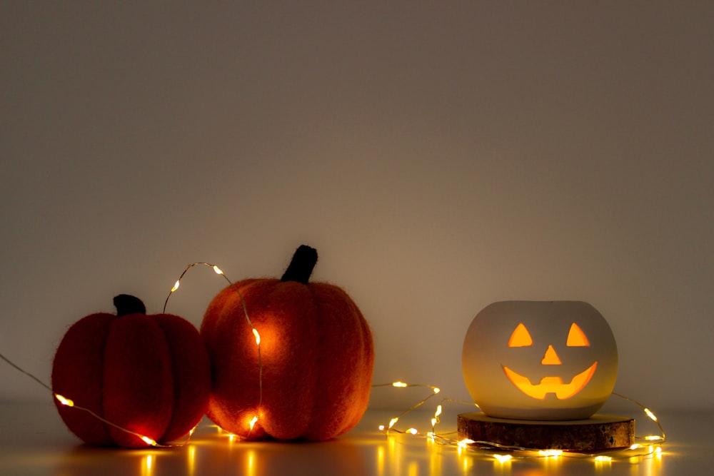 lighted Jack 'o Lantern with string lights