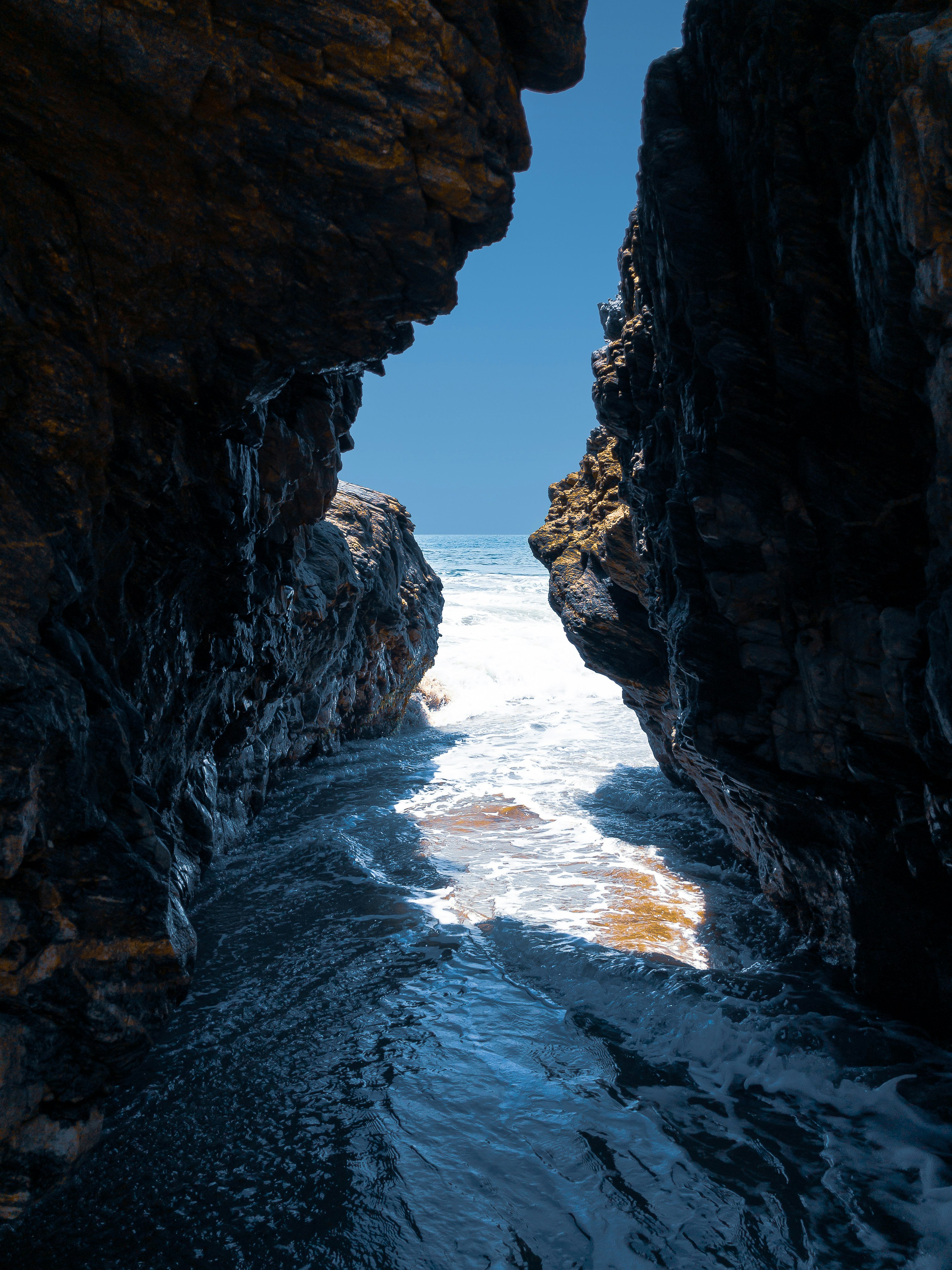body of water between rock formation