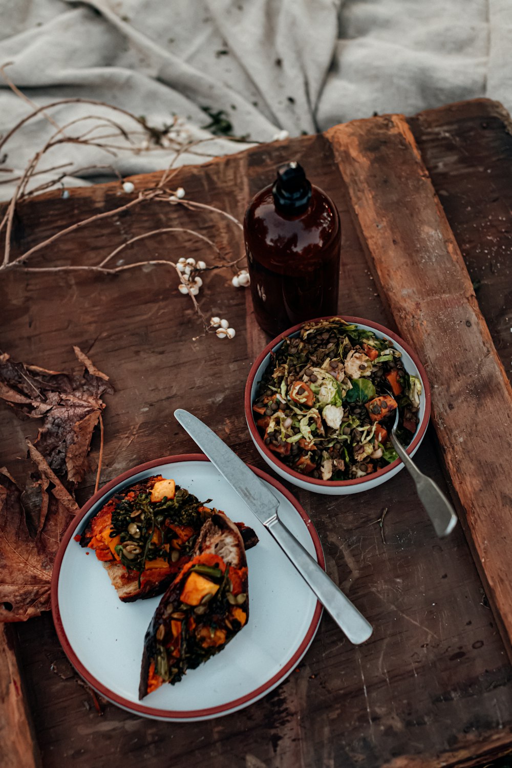 food on plate with knife