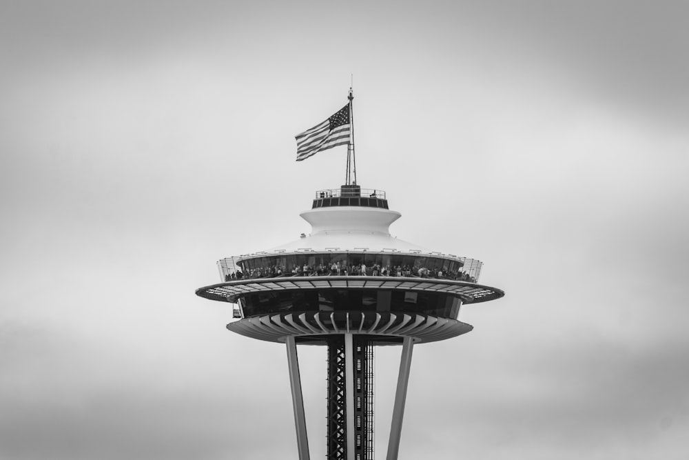 flag of U.S.A. on top of Space Needle