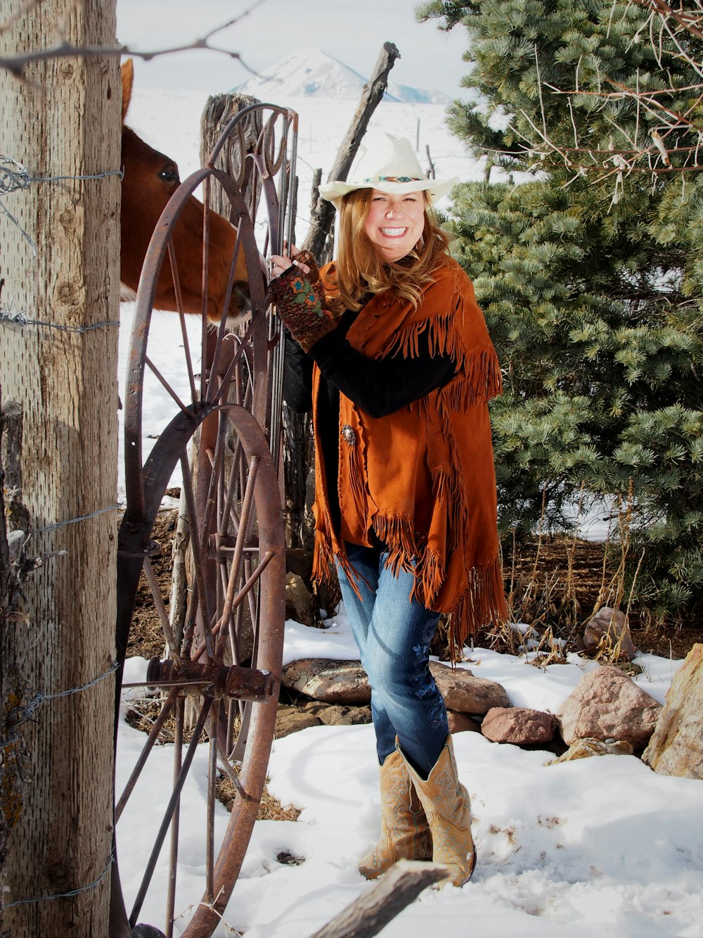 woman wearing brown scarf