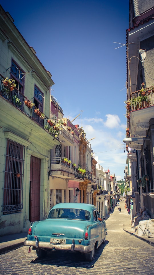 blue classic car on alley in La Havane Cuba