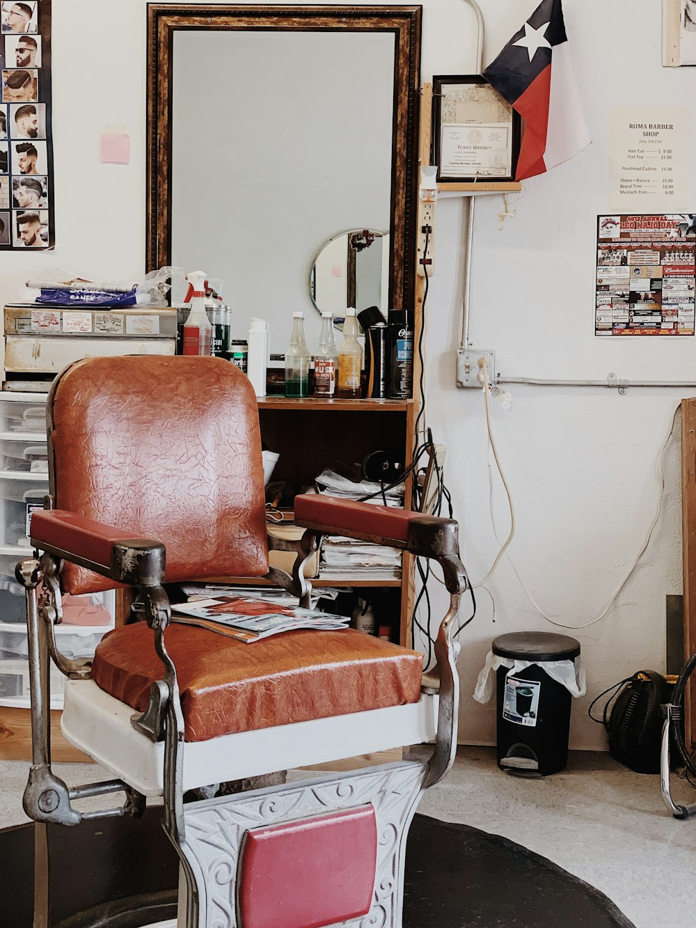 brown leather styling chair