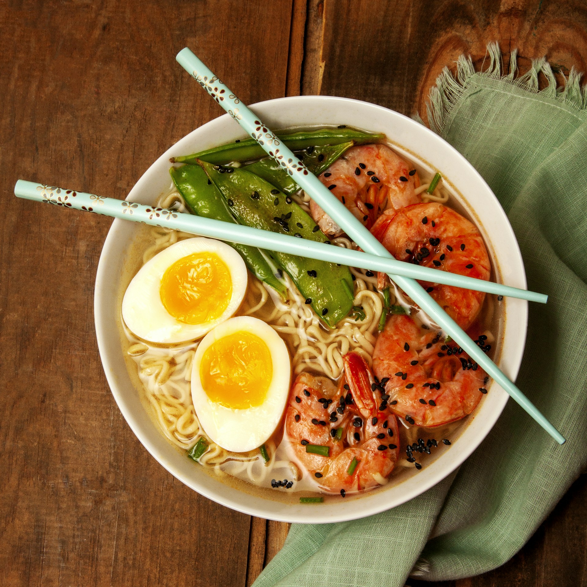 round white bowl with ramen and egg