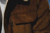 Close-up of a stylish jacket with original brand tags visible.