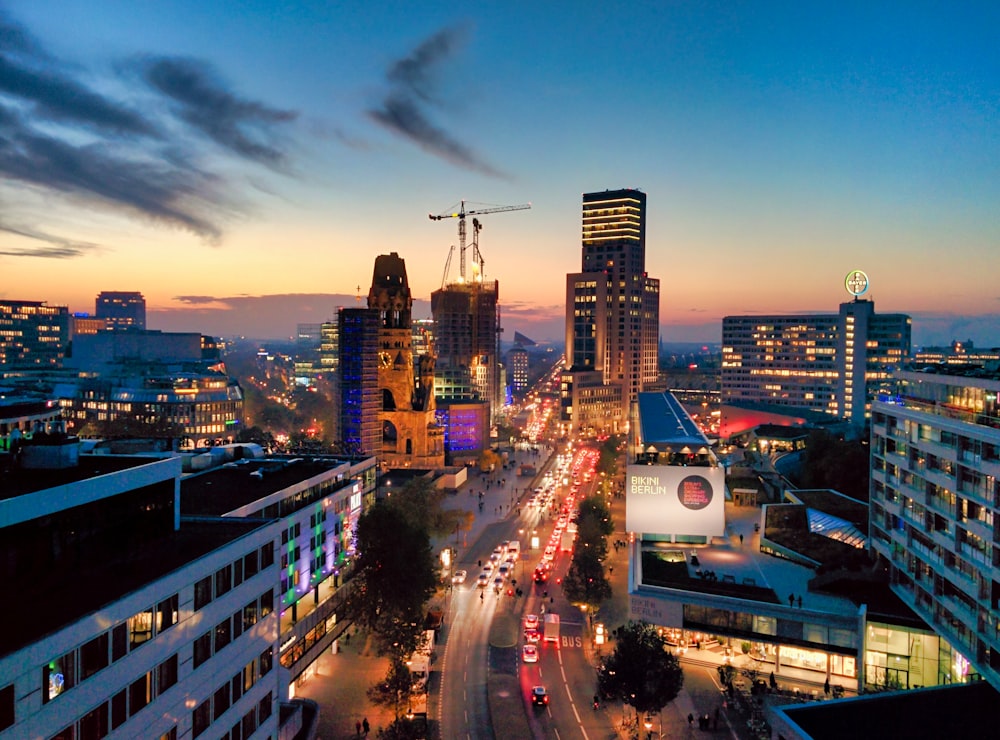 aerial photo of lighted city buildings during nighttime