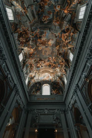 The ornate frescoed ceiling of the Church of St. Ignatius of Loyola in Rome