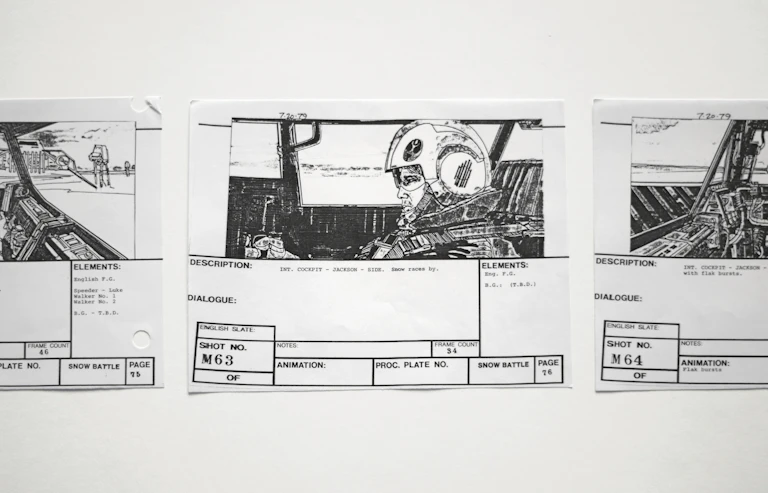 Paneles de storyboard utilizados para planificar una secuencia de animación