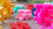 Close-up of colorful, tactile play objects designed for hands-on creativity.