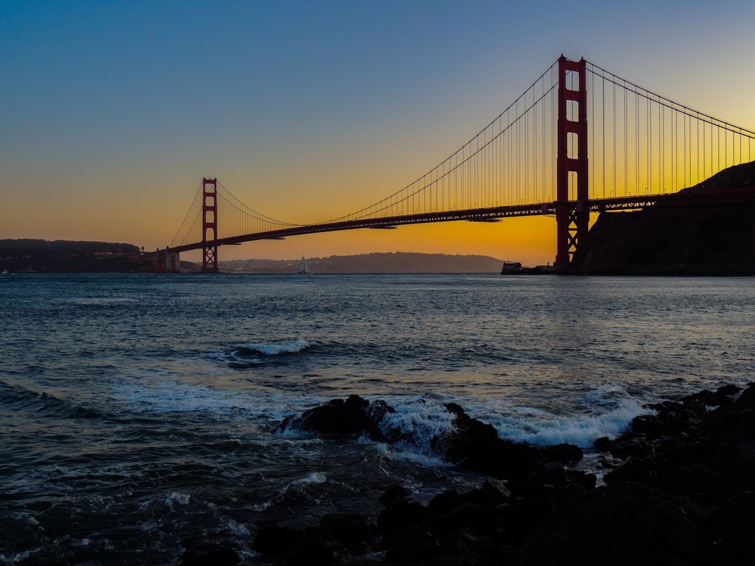 suspension bridge during golden hour