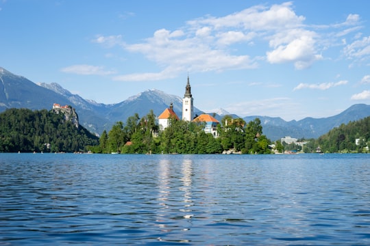castle beside lake in Bled island Slovenia