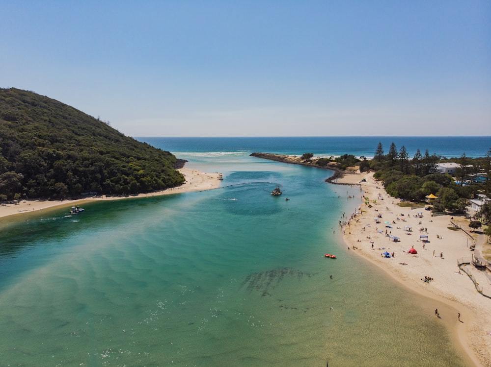 aerial view of people on seashore