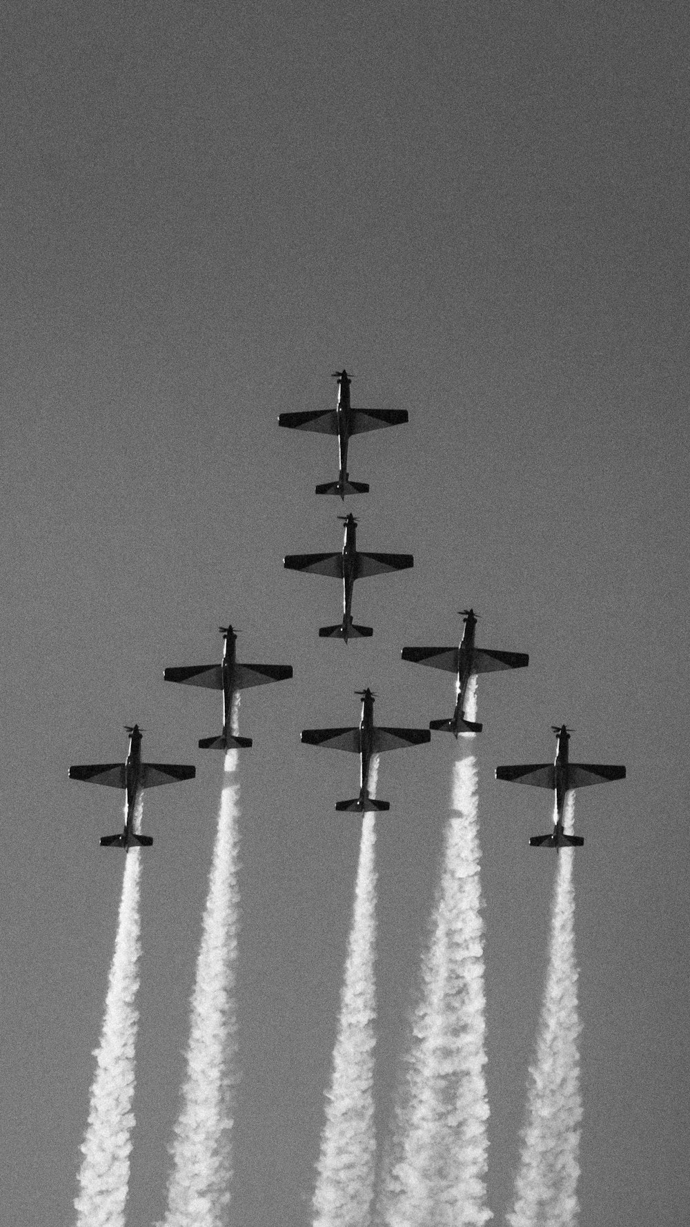 Photo en niveaux de gris du spectacle aérien