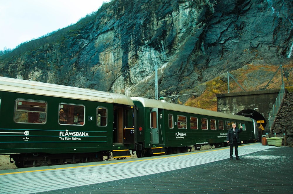 photo of green and white train
