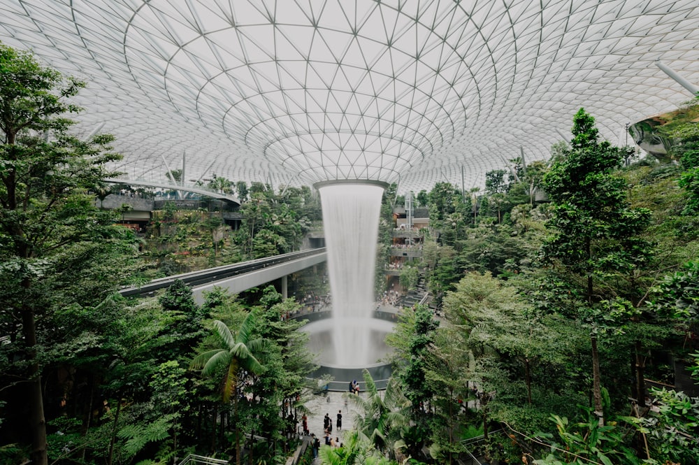 waterfalls inside airport illustration