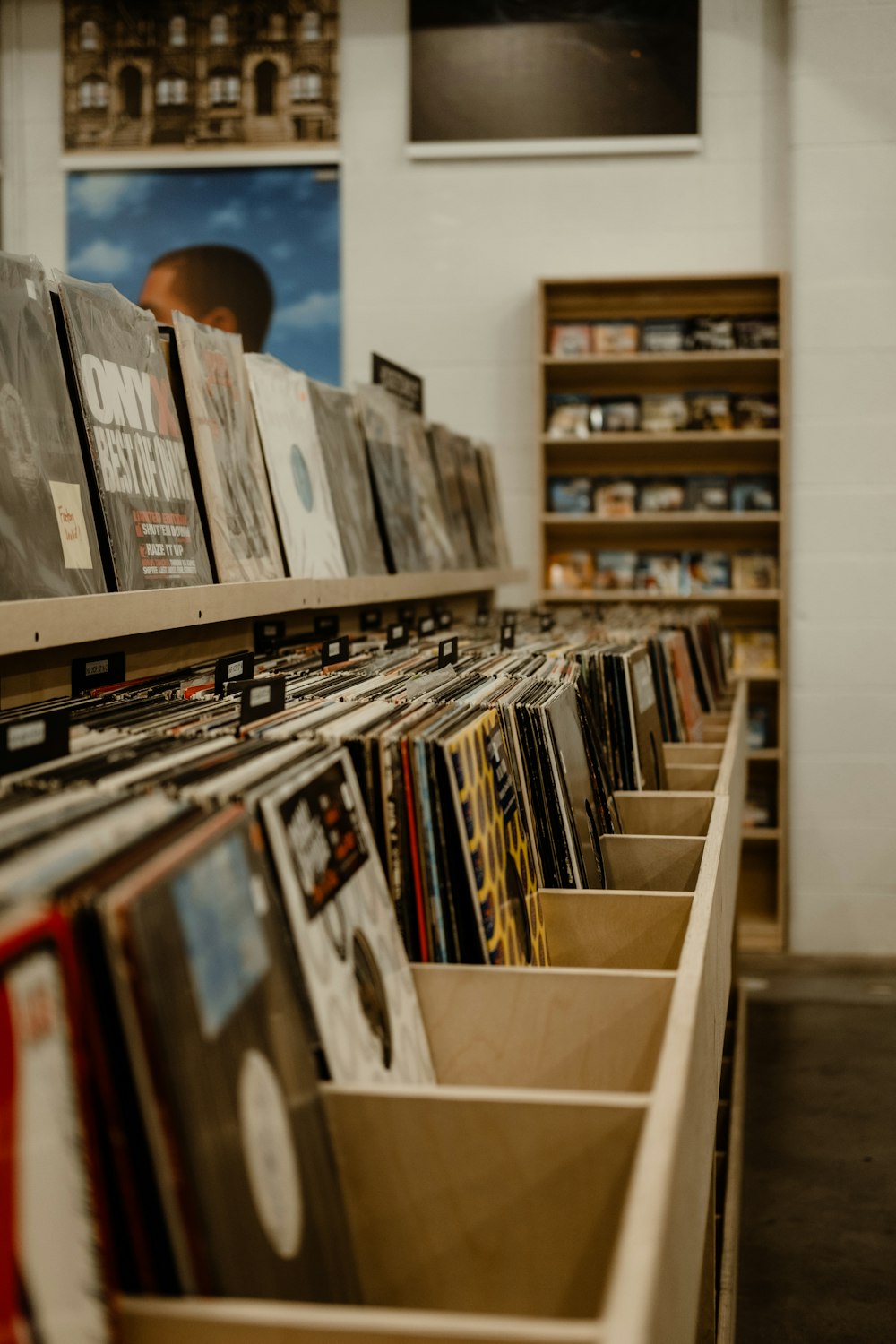 brown wooden vinyl rack