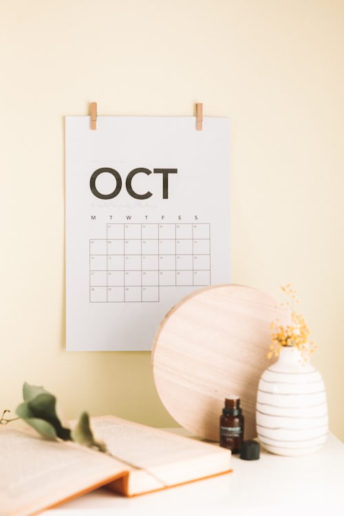 October calendar with other household items