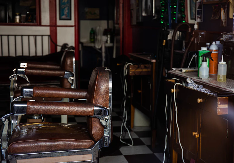 Barbershop with leather chairs