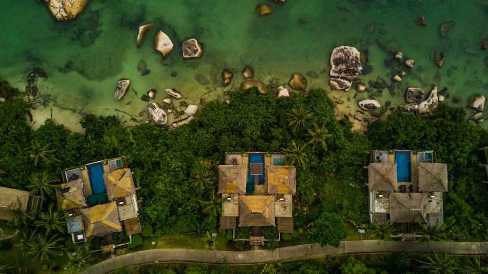 a bird's eye view of a beach resort