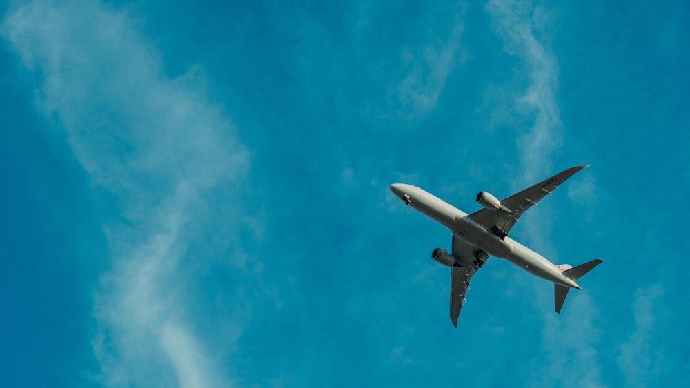 gray airplane flying during daytime