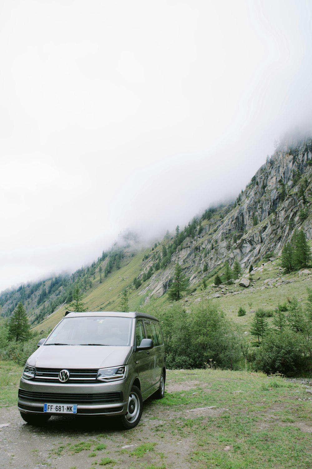 gray Volkswagen van on high ground