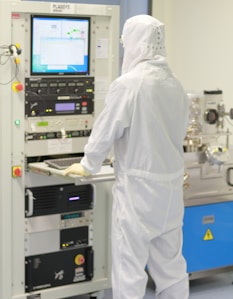 Lab technician using computer