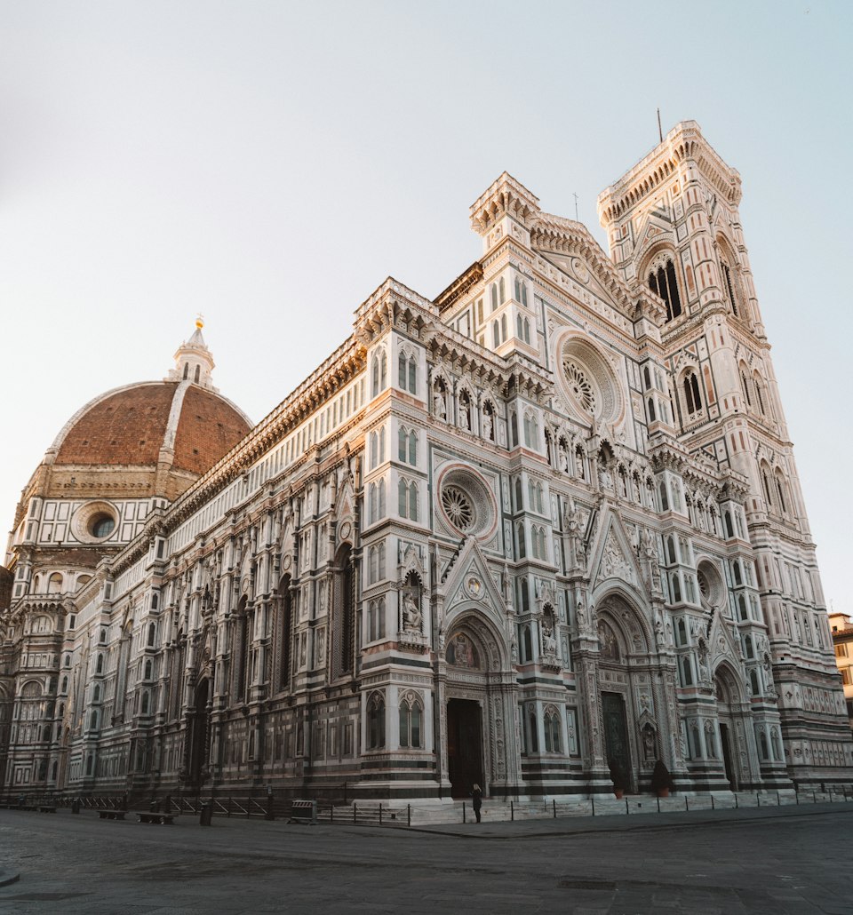 The Duomo's white Gothic facade in Florence