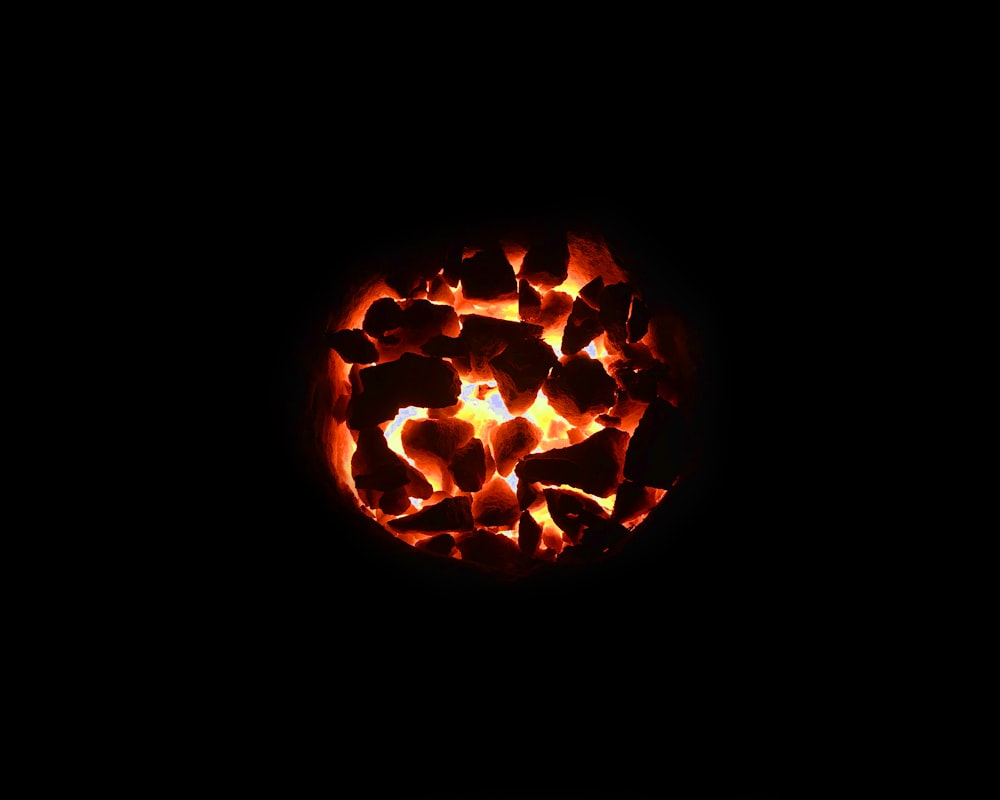 round burning fire at night
