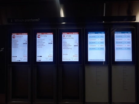 A sleek digital dashboard displaying trip charts for metro and tram lines.
