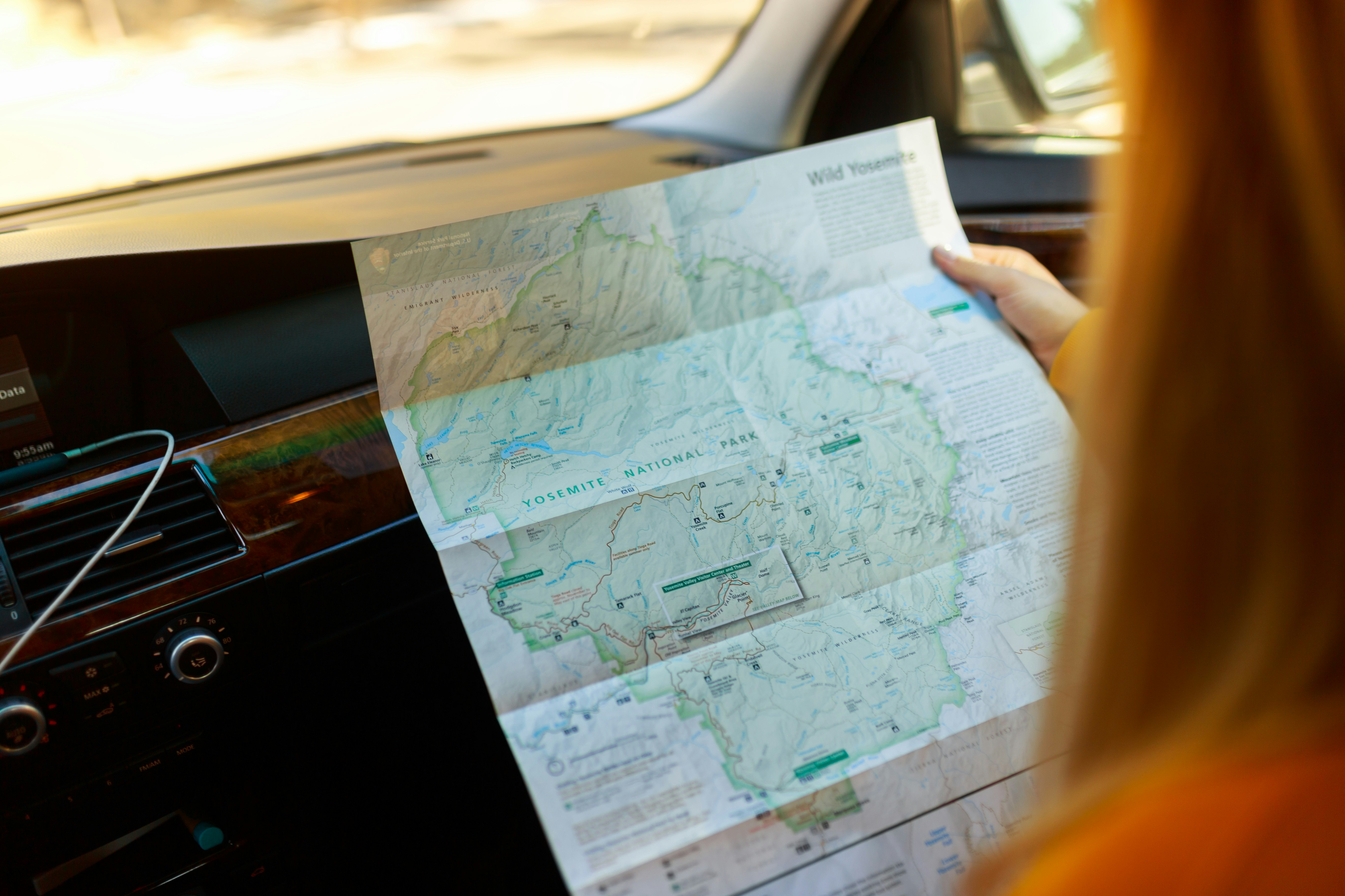 A stylized map showing a route from one point to another.