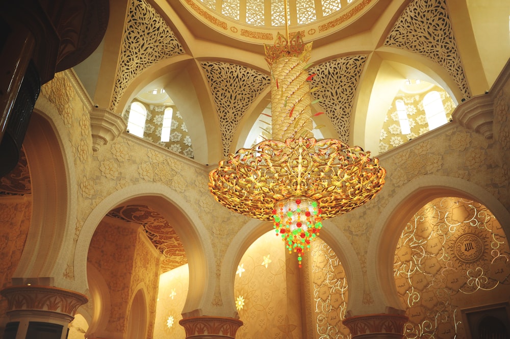 chandelier hanging inside a dome building