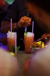 two clear drinking glasses