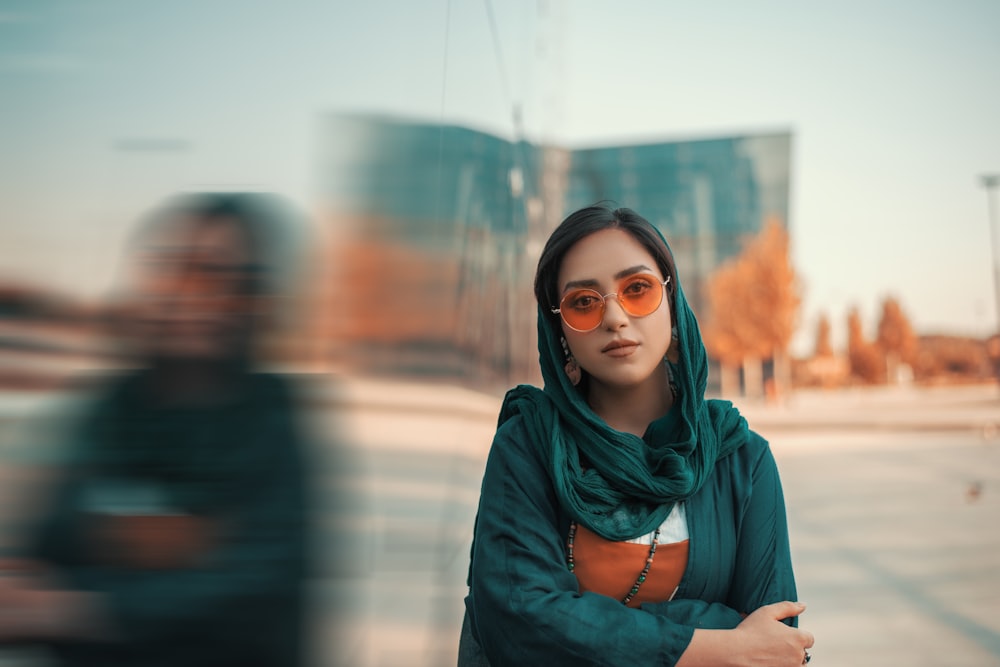 woman in teal scarf