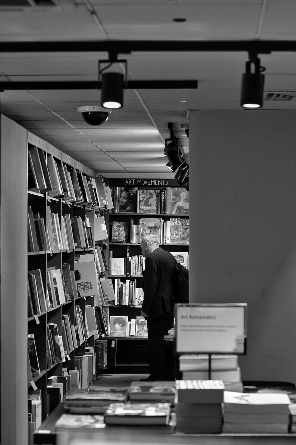 man in library