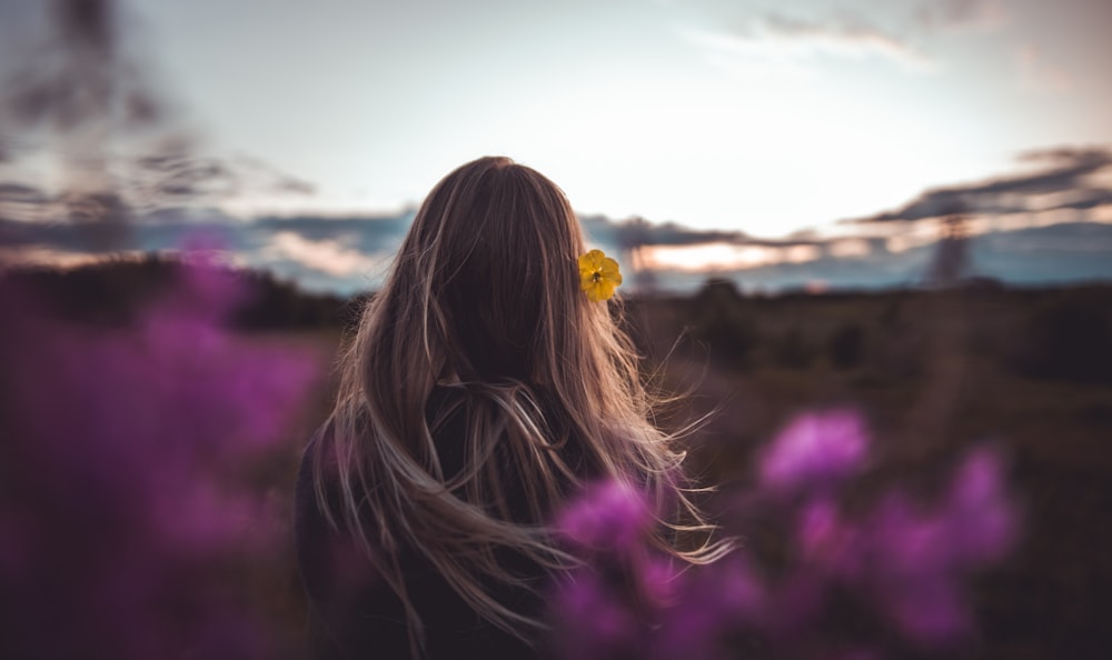 woman in flower field